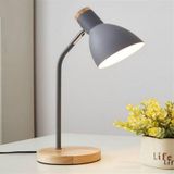 E27 Button Switch Wood Table Lamp Metal Shade Desk Light Bedside Reading Book Light Home Decor  Light Source:Normal Bulb(Gray)