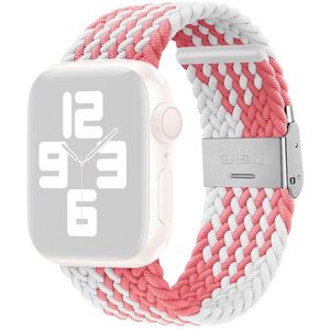 Gevlochten + roestvrijstalen vervanging horlogebanden voor Apple Watch Series 7 45 mm / 6 & SE & 5 & 4 44mm / 3 & 2 & 1 42mm (Z Pattern Pink White)