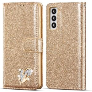 Voor Samsung Galaxy S21 5G/S21+ 5G Glitter Poeder Liefde Lederen Telefoonhoes (Goud)