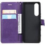 For Sony Xperia 5 III Solid Color Horizontal Flip Protective Leather Case with Holder & Card Slots & Wallet & Photo Frame & Lanyard(Purple)