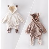 Newborn Clothes Plus Fleece Hooded Romper Romper (Color:Brown Size:73)