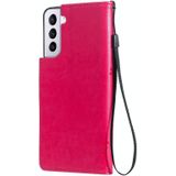 For Samsung Galaxy S21+ 5G Tree & Cat Pattern Pressed Printing Horizontal Flip PU Leather Case with Holder & Card Slots & Wallet & Lanyard(Rose)