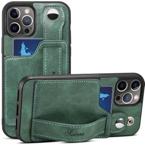 TPU + PU Leather Shockproof Protective Case with Card Slots and Hand Strap For Apple iPhone 12 mini(Green)