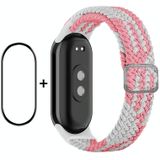 Voor Xiaomi Mi Band 8 ENKAY Hat-Prince 2 in 1 Set Full Coverage Screen Protector + elastische gevlochten nylon horlogeband (roze wit)