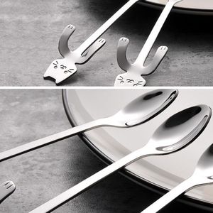 2 PCS Creative 304 Stainless Steel Cartoon Cat Handle Coffee Stirring Spoons  11.8*1.8cm(Gold)