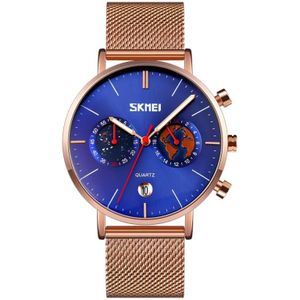 SKMEI 9231 Men Map Pattern Calendar Stopwatch Stainless Steel Strap Quartz Watch(Blue)