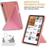 For Samsung Galaxy Tab S7 T870 Cloth Texture Multi-folding Horizontal Flip PU Leather Shockproof Case with Holder & Sleep / Wake-up Function(Pink)