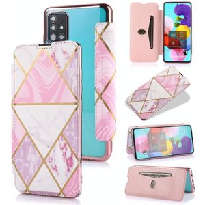 For Samsung Galaxy A51 Bronzing Plating PU + TPU Horizontal Flip Leather Case with Holder & Card Slot(Pink White)