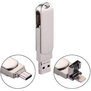 RQW-10X 3 in 1 USB 2.0 & 8 Pin & USB-C / Type-C 64GB Flash Drive  for iPhone & iPad & iPod & Most Android Smartphones & PC Computer