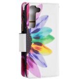 Voor Samsung Galaxy S22 5G Gekleurde Tekening Patroon Rits Horizontale Flip Telefoon Lederen Case met Houder & Kaart Slots & Portemonnee (Sun Flower)