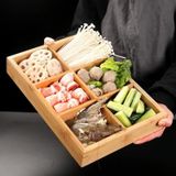 Hot Pot Bamboo Plate Compartmental Platter Vegetable Wood Tray Set Six Grid Plate