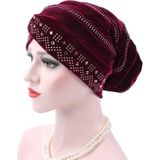 Pleuche Rhinestone Turban Hat Stacking Hat  Size:Adjustable(Gold)