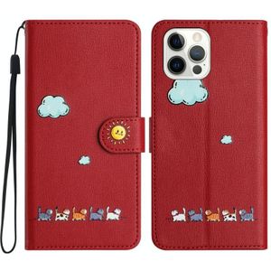 Voor iPhone 13 Pro Max Cartoon katten lederen telefoonhoesje