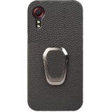 Voor Samsung Galaxy Xcover 5/Xcover 5s Ring Houder Litchi Textuur Lederen Telefoon Case (Zwart)