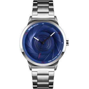 Skmei 9210 Fashion Trend Mens Business Wristwatch Simple Three-Dimensional Surface Waterproof Gold Quartz Watch Man(Silver Blue)