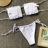 2 in 1 Double-layer Nylon Pleated Tube Top Bikini Ladies Split Swimsuit Set (Color:White Size:S)