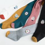 Children Pantyhose Knit Girls Cartoon Embroidery Bottoming Tights Size: XL 8-11 Years Old(Black)