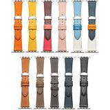 Butterfly Clasp Business Top Layer koeienhuid lederen band horlogeband voor Apple Watch Series 7 45 mm / 6 & SE & 5 & 4 44mm / 3 & 2 & 1 42mm (Caramel Brown)