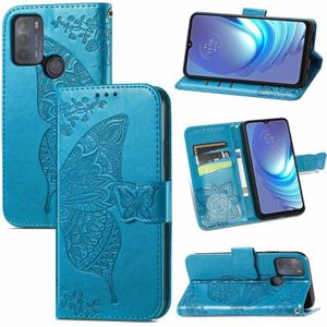 For Motorola Moto G50 Butterfly Love Flowers Embossed Horizontal Flip Leather Case with Holder & Card Slots & Wallet & Lanyard(Blue)