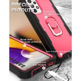 For Samsung Galaxy A72 5G / 4G PC + Rubber 3-layers Shockproof Protective Case with Rotating Holder(Black + Rose Red)