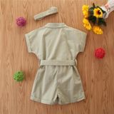 Girls Short-sleeved Single-breasted Jumpsuit (Color:Lake Green Size:110)