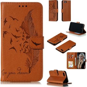 Feather patroon Litchi textuur horizontale Flip lederen draagtas met portemonnee & houder & kaartsleuven voor iPhone 8/7 (bruin)