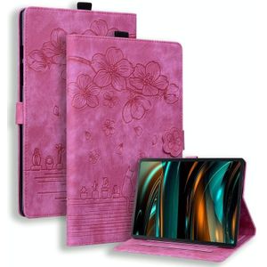 Voor Samsung Galaxy Tab A8 X200 Cartoon Sakura Kat Reliëf Smart Leather Tablet Case (Rose Rood)