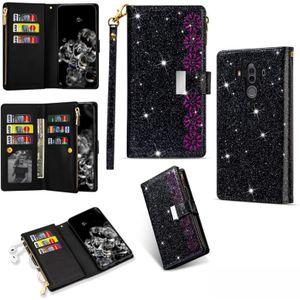 For Huawei Mate 10 Pro Multi-card Slots Starry Sky Laser Carving Glitter Zipper Horizontal Flip Leather Case with Holder & Wallet & Lanyard(Black)