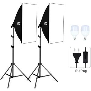 PULUZ Softbox Lighting Kit 2 PCS 50x70cm Professional Photo Studio Photography Light Equipment with 2 x E27 Socket Bulb Photography Lighting Kit for Filming Portrait Shooting / Fashion Advertising Photography(EU Plug)