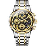 OLEVS 9947 heren multifunctioneel hol waterdicht quartzhorloge (zwart + goud)