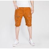Summer Casual Ripped Denim Shorts for Men (Color:Coffee Size:L)