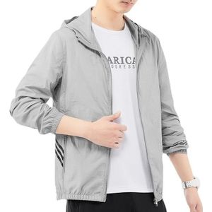 Summer Nylon Waterproof and Breathable Fabric Anti-ultraviolet Hooded Sun Protection Shirt for Men (Color:Gray Size:L)