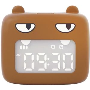 Cartoon Mini Smart Alarm Clock USB Rechargeable Children Bedside Fun With Sleeping Clock(Baby Bear Brown)