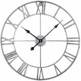 45cm Retro Living Room Iron Round Roman Numeral Mute Decorative Wall Clock (Silver)