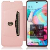 For Samsung Galaxy A71 Bronzing Plating PU + TPU Horizontal Flip Leather Case with Holder & Card Slot(Pink White)