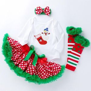 Baby Christmas Long Sleeve Cartoon Romper Net Gauze Tutu Set (Kleur: Sneeuwpop sokken maat:59)