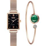 Gaiety G690 Intrekbare Magneet Gesp Dames Mesh Belt Kleine vierkante wijzerplaat Bracelet horloge (Rose Gold Black Dial + H138)