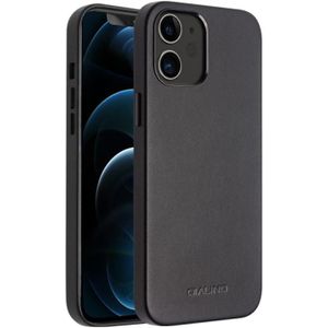 QIALINO Shockproof Cowhide Leather Protective Case For iPhone 12 / 12 Pro(Black)