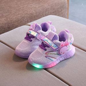 WISDOMFROG Kinderen Light-Up Schoenen Flying Weave Ademende Meisjes En Jongens Zachte Bodem Sneakers  Maat: 31 (Paars)