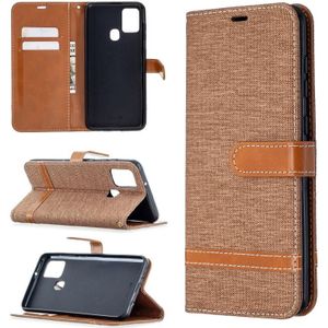For Samsung Galaxy A21s Matching Denim Texture Horizontal Flip PU Leather Case with Holder & Card Slots & Wallet & Lanyard(Brown)