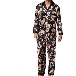 Men Long Sleeve Pajamas Set (Color:Black Size:XXL)