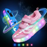 WS01 LED-licht Ultra Licht Mesh oppervlak oplaadbare dubbel wiel rolschaatsen schoenen sportschoenen  grootte : 33 (roze)