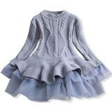 Winter Girls Knit Long Sleeve Sweater Organza Dress Evening Dress  Size:130cm(Grey)