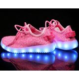 Laag uitgesneden LED kleurrijke fluorescerende USB opladen Lace-Up lichtgevende schoenen voor kinderen  maat: 37 (roze)