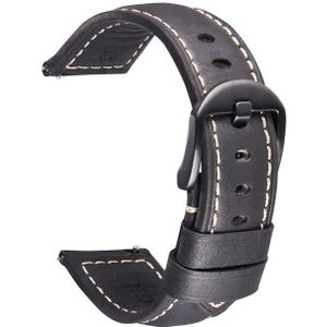 Smart Quick Release Watch Strap Crazy Horse Leather Retro Strap For Samsung Huawei Size: 20mm (Black And Black Buckle)