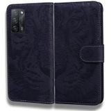 Voor Oppo A55 5G / A54 4G Tijger Embossing Patroon Horizontale Flip Lederen Case met Houder & Card Slots & Portemonnee (Zwart)