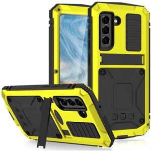 For Samsung Galaxy S21 FE R-JUST Shockproof Waterproof Dust-proof Metal + Silicone Protective Case with Holder(Yellow)