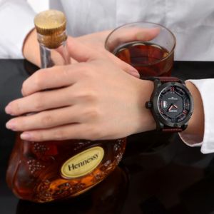 CAGARNY 6858 Fashion Dual Quartz Movement Wrist Watch with Leather Band(Coffee)