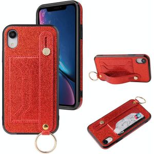 Glitter Powder PU+TPU Schokbestendige beschermhoes met houder & kaartslots & polsbandje voor iPhone XS Max(Rood)