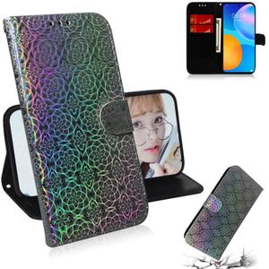 For Huawei P smart 2021 / Y7a Solid Color Colorful Magnetic Buckle Horizontal Flip PU Leather Case with Holder & Card Slots & Wallet & Lanyard(Silver)